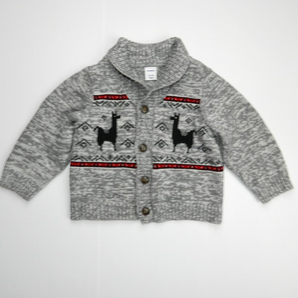 Baby Boys 12-18 Months Gray Knit Button Front Llama Cardigan Sweater